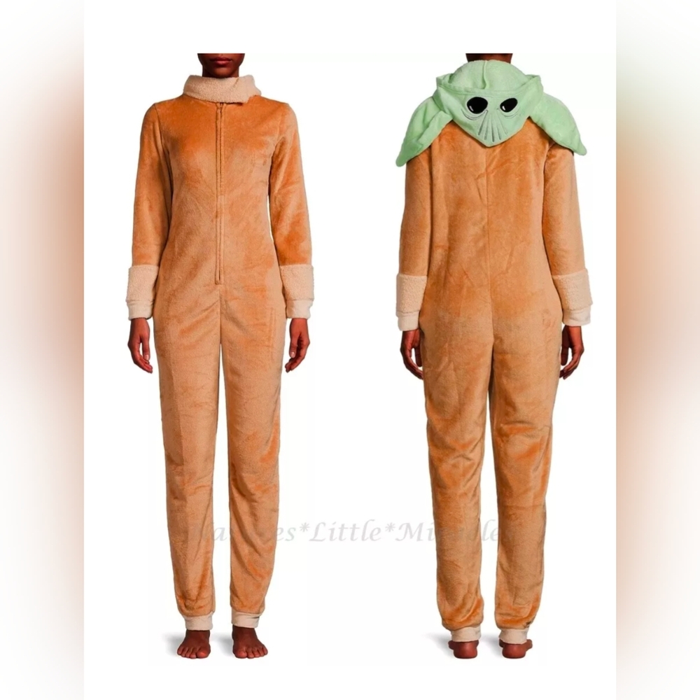 Star Wars Grogu Baby Yoda Union Suit Pajama Costume Women 12/14 Plush Hooded Fuz
